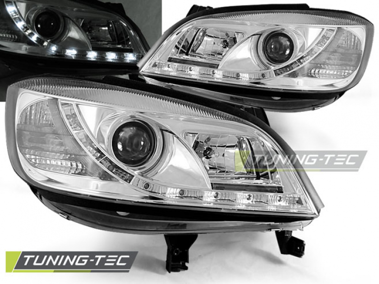 LED Tagfahrlicht Design Scheinwerfer für Opel Zafira A 99-06 chrom